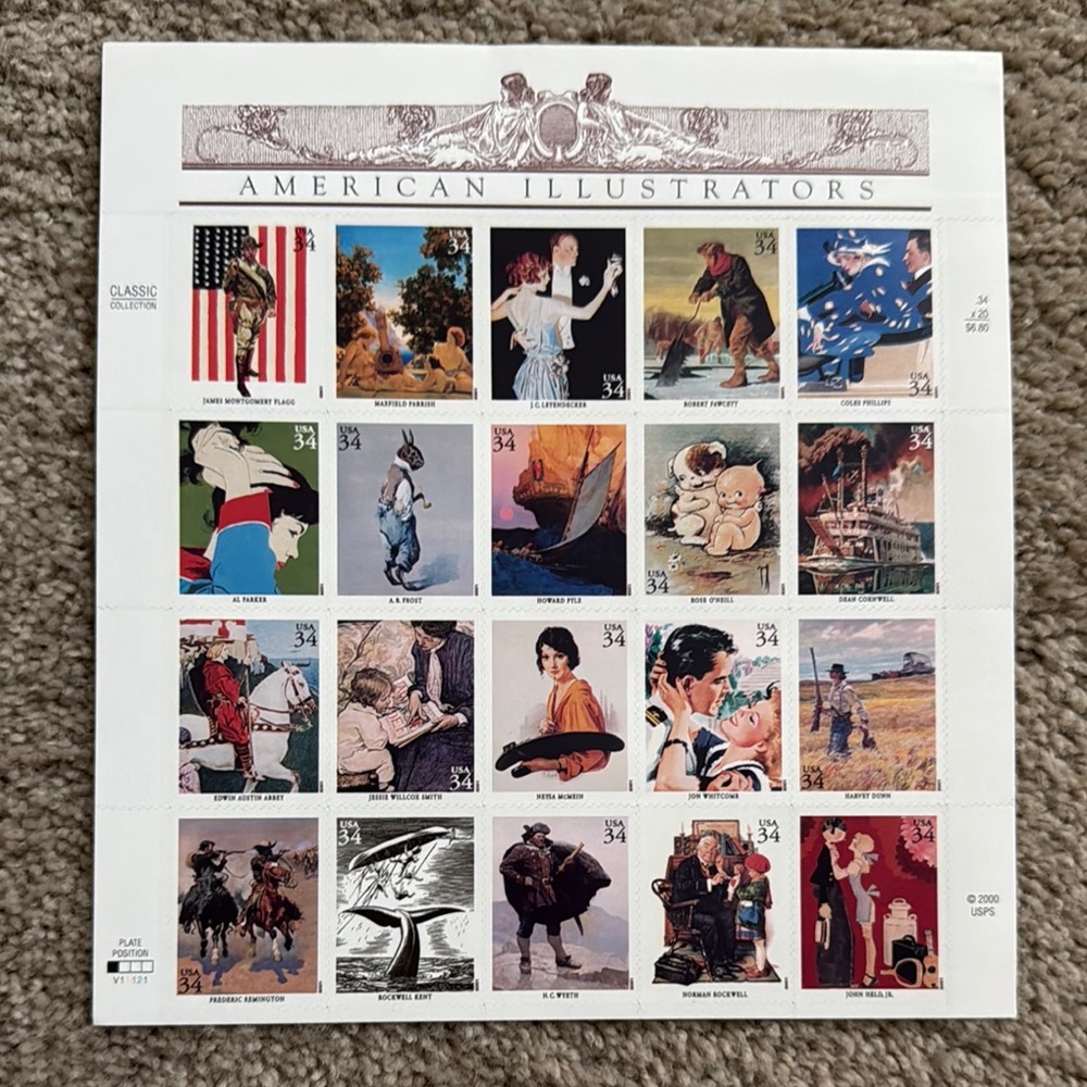 American Illustrators Stamp Sheet circa 2001